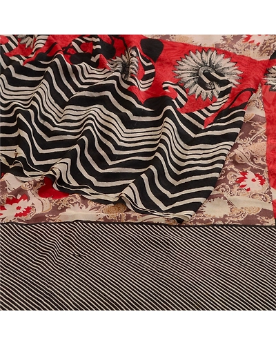 Sanskriti Vintage Sarees Multi Pure Georgette Silk Printed Sari 5Yd Craft Fabric, PRG-12354-Multi-Printed Floral Design-Pure Georgette Silk-7
