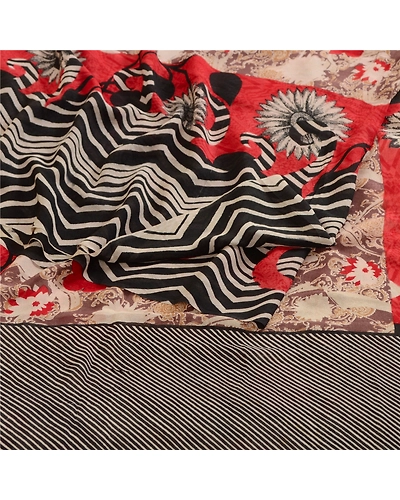 Sanskriti Vintage Sarees Multi Pure Georgette Silk Printed Sari 5Yd Craft Fabric, PRG-12354-Multi-Printed Floral Design-Pure Georgette Silk-9