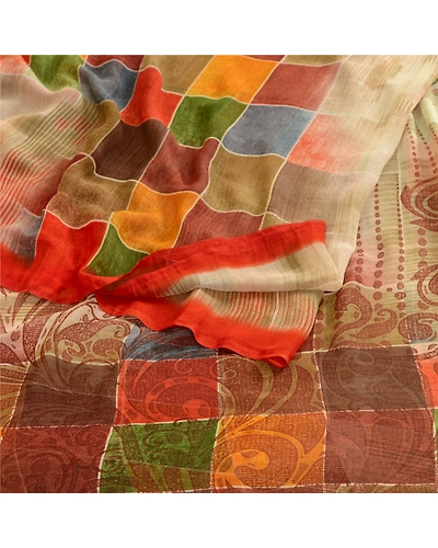 Sanskriti Vintage Sarees From India Multi Georgette Printed Sari Craft Fabric, PRG-12357-Multi-Printed Floral Design-Poly Georgette-9