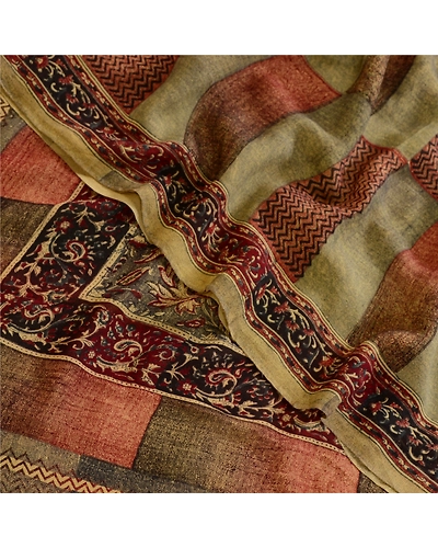 Sanskriti Vintage Sarees Multi Pure Georgette Silk Printed Sari 5Yd Craft Fabric, PRG-12358-Multi-Printed Floral Design-Pure Georgette Silk-1