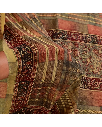 Sanskriti Vintage Sarees Multi Pure Georgette Silk Printed Sari 5Yd Craft Fabric, PRG-12358-Multi-Printed Floral Design-Pure Georgette Silk-4