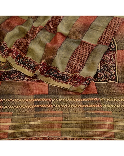 Sanskriti Vintage Sarees Multi Pure Georgette Silk Printed Sari 5Yd Craft Fabric, PRG-12358-Multi-Printed Floral Design-Pure Georgette Silk-7