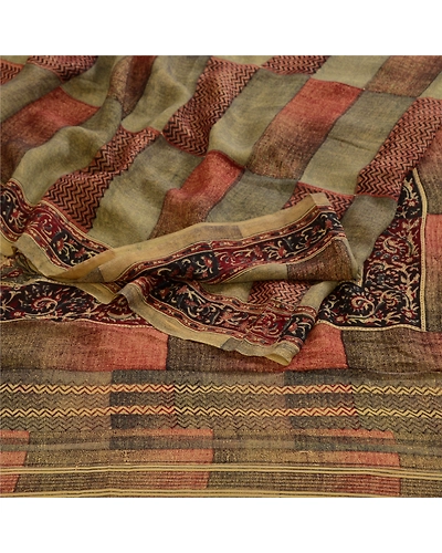 Sanskriti Vintage Sarees Multi Pure Georgette Silk Printed Sari 5Yd Craft Fabric, PRG-12358-Multi-Printed Floral Design-Pure Georgette Silk-9