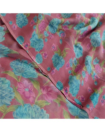 Sanskriti Vintage Sarees Purple Pure Chiffon Silk Printed Sari 5Yd Craft Fabric, PRG-12360-Purple-Printed Floral Design-Pure Chiffon Silk-1