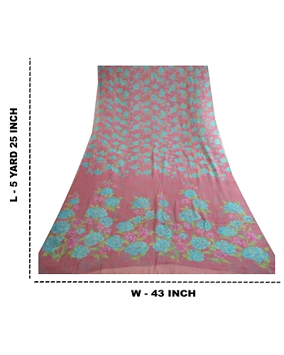 Sanskriti Vintage Sarees Purple Pure Chiffon Silk Printed Sari 5Yd Craft Fabric, PRG-12360-Purple-Printed Floral Design-Pure Chiffon Silk-4