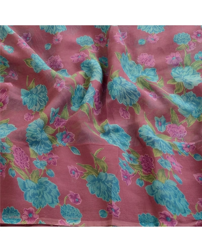 Sanskriti Vintage Sarees Purple Pure Chiffon Silk Printed Sari 5Yd Craft Fabric, PRG-12360-Purple-Printed Floral Design-Pure Chiffon Silk-7