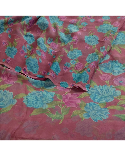 Sanskriti Vintage Sarees Purple Pure Chiffon Silk Printed Sari 5Yd Craft Fabric, PRG-12360-Purple-Printed Floral Design-Pure Chiffon Silk-8