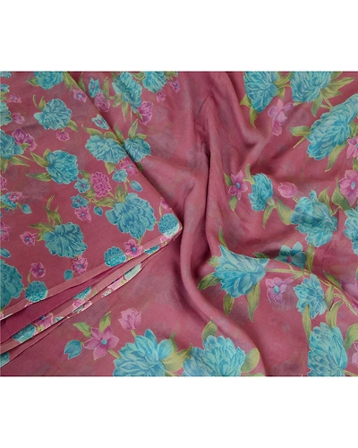 Sanskriti Vintage Sarees Purple Pure Chiffon Silk Printed Sari 5Yd Craft Fabric, PRG-12360-Purple-Printed Floral Design-Pure Chiffon Silk-10