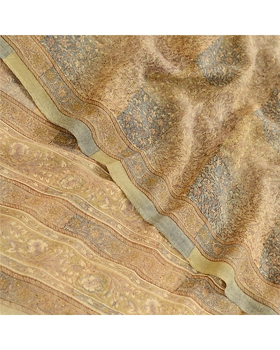 Sanskriti Vintage Sarees Green Pure Georgette Silk Printed Sari 5Yd Craft Fabric, PRG-12362-Green-Printed Floral Design-Pure Georgette Silk-1
