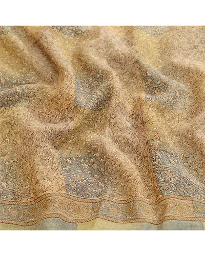 Sanskriti Vintage Sarees Green Pure Georgette Silk Printed Sari 5Yd Craft Fabric, PRG-12362-Green-Printed Floral Design-Pure Georgette Silk-6