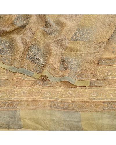 Sanskriti Vintage Sarees Green Pure Georgette Silk Printed Sari 5Yd Craft Fabric, PRG-12362-Green-Printed Floral Design-Pure Georgette Silk-7