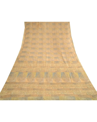 Sanskriti Vintage Sarees Green Pure Georgette Silk Printed Sari 5Yd Craft Fabric, PRG-12362-Green-Printed Floral Design-Pure Georgette Silk-8