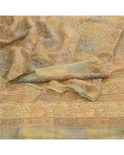 Sanskriti Vintage Sarees Green Pure Georgette Silk Printed Sari 5Yd Craft Fabric, PRG-12362-Green-Printed Floral Design-Pure Georgette Silk-9