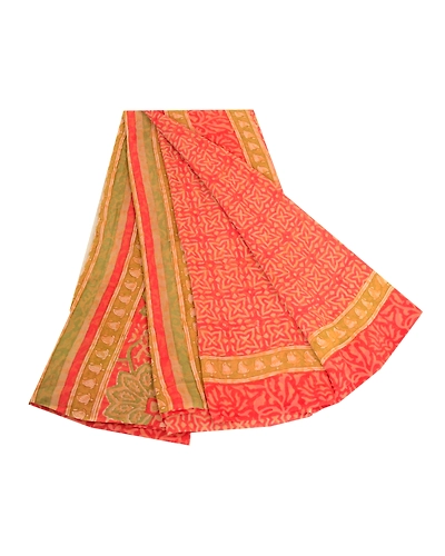 Sanskriti Vintage Sarees Red Block Printed Pure Georgette Silk Sari Craft Fabric, PRG-12364-Red-Printed Floral Design-Pure Georgette Silk-2