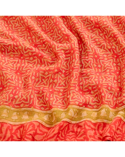 Sanskriti Vintage Sarees Red Block Printed Pure Georgette Silk Sari Craft Fabric, PRG-12364-Red-Printed Floral Design-Pure Georgette Silk-6