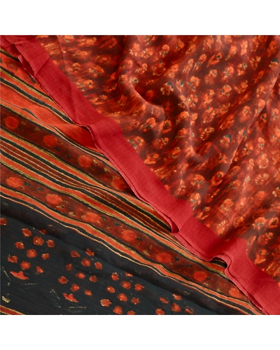 Sanskriti Vintage Sarees Dark Red Printed Pure Georgette Silk Sari Craft Fabric, PRG-12365-Dark Red-Printed Floral Design-Pure Georgette Silk-1