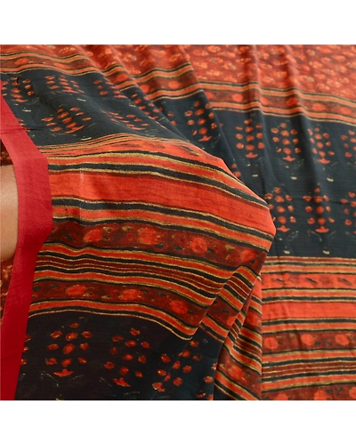 Sanskriti Vintage Sarees Dark Red Printed Pure Georgette Silk Sari Craft Fabric, PRG-12365-Dark Red-Printed Floral Design-Pure Georgette Silk-4