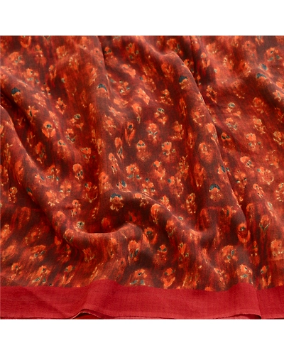 Sanskriti Vintage Sarees Dark Red Printed Pure Georgette Silk Sari Craft Fabric, PRG-12365-Dark Red-Printed Floral Design-Pure Georgette Silk-6