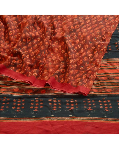 Sanskriti Vintage Sarees Dark Red Printed Pure Georgette Silk Sari Craft Fabric, PRG-12365-Dark Red-Printed Floral Design-Pure Georgette Silk-7
