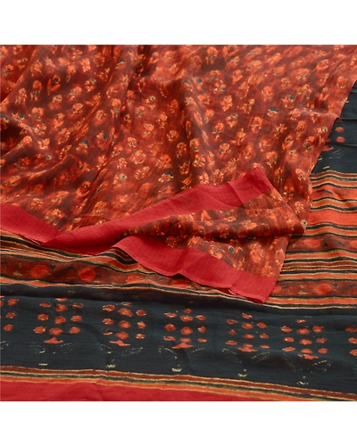 Sanskriti Vintage Sarees Dark Red Printed Pure Georgette Silk Sari Craft Fabric, PRG-12365-Dark Red-Printed Floral Design-Pure Georgette Silk-9