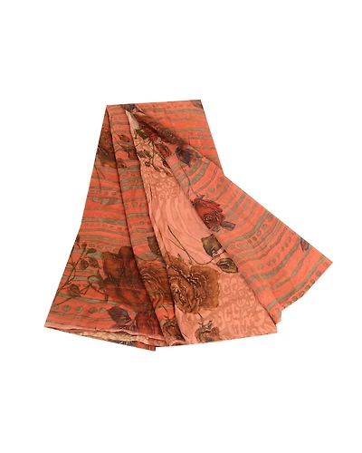 Sanskriti Vintage Sarees Peach Pure Georgette Silk Printed Sari 5Yd Craft Fabric, PRG-12369-Peach-Printed Floral Design-Pure Georgette Silk-2