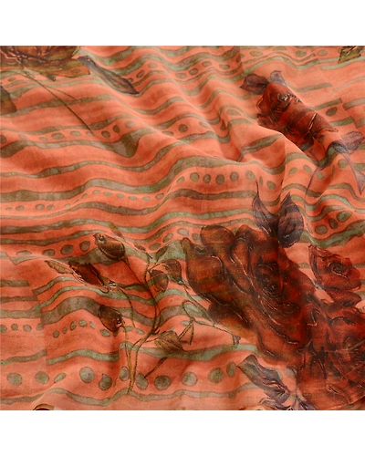 Sanskriti Vintage Sarees Peach Pure Georgette Silk Printed Sari 5Yd Craft Fabric, PRG-12369-Peach-Printed Floral Design-Pure Georgette Silk-6