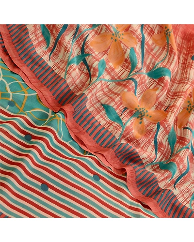 Sanskriti Vintage Sarees Red Pure Georgette Silk Printed Sari 5Yd Craft Fabric, PRG-12377-Dusty Red-Printed Floral Design-Pure Georgette Silk-1