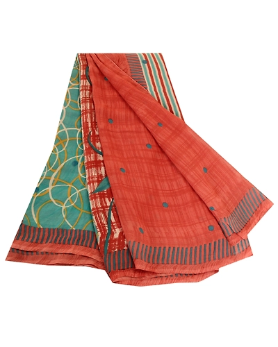 Sanskriti Vintage Sarees Red Pure Georgette Silk Printed Sari 5Yd Craft Fabric, PRG-12377-Dusty Red-Printed Floral Design-Pure Georgette Silk-2