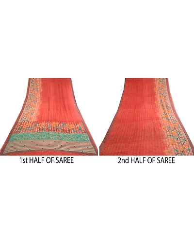 Sanskriti Vintage Sarees Red Pure Georgette Silk Printed Sari 5Yd Craft Fabric, PRG-12377-Dusty Red-Printed Floral Design-Pure Georgette Silk-5