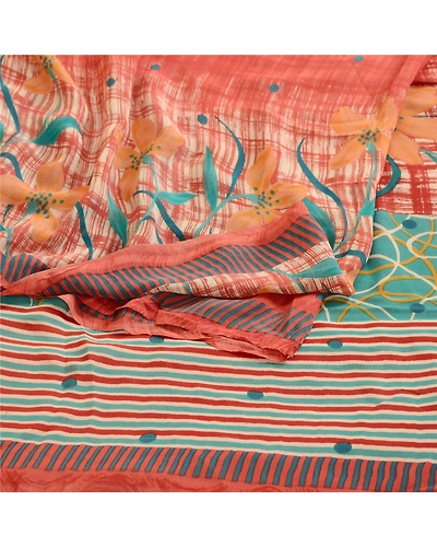 Sanskriti Vintage Sarees Red Pure Georgette Silk Printed Sari 5Yd Craft Fabric, PRG-12377-Dusty Red-Printed Floral Design-Pure Georgette Silk-9