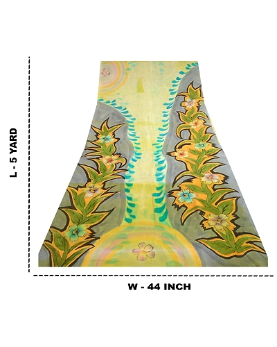Sanskriti Vintage Sarees Multi Pure Georgette Silk Printed Sari 5Yd Craft Fabric, PRG-12378-Multi-Printed Floral Design-Pure Georgette Silk-4
