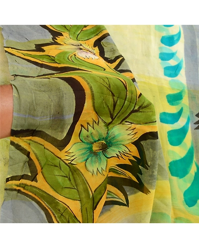 Sanskriti Vintage Sarees Multi Pure Georgette Silk Printed Sari 5Yd Craft Fabric, PRG-12378-Multi-Printed Floral Design-Pure Georgette Silk-5