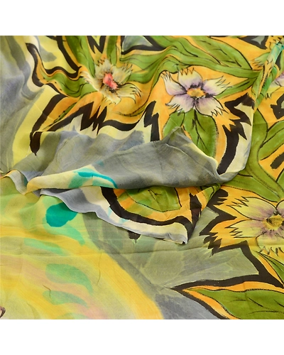 Sanskriti Vintage Sarees Multi Pure Georgette Silk Printed Sari 5Yd Craft Fabric, PRG-12378-Multi-Printed Floral Design-Pure Georgette Silk-10