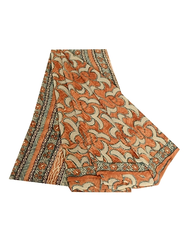 Sanskriti Vintage Sarees Brown Block Print Pure Georgette Silk Sari Craft Fabric, PRG-12382-Brown-Printed Floral Design-Pure Georgette Silk-2