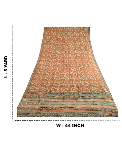 Sanskriti Vintage Sarees Brown Block Print Pure Georgette Silk Sari Craft Fabric, PRG-12382-Brown-Printed Floral Design-Pure Georgette Silk-3