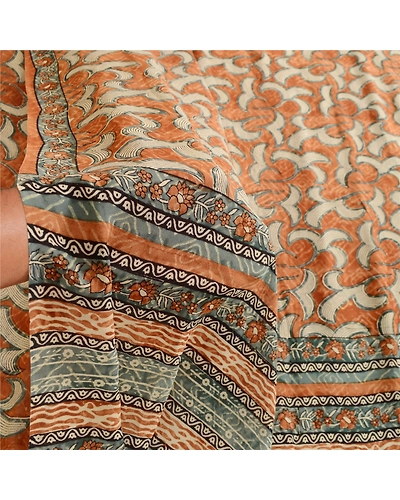 Sanskriti Vintage Sarees Brown Block Print Pure Georgette Silk Sari Craft Fabric, PRG-12382-Brown-Printed Floral Design-Pure Georgette Silk-4