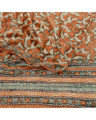 Sanskriti Vintage Sarees Brown Block Print Pure Georgette Silk Sari Craft Fabric, PRG-12382-Brown-Printed Floral Design-Pure Georgette Silk-7