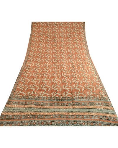 Sanskriti Vintage Sarees Brown Block Print Pure Georgette Silk Sari Craft Fabric, PRG-12382-Brown-Printed Floral Design-Pure Georgette Silk-8