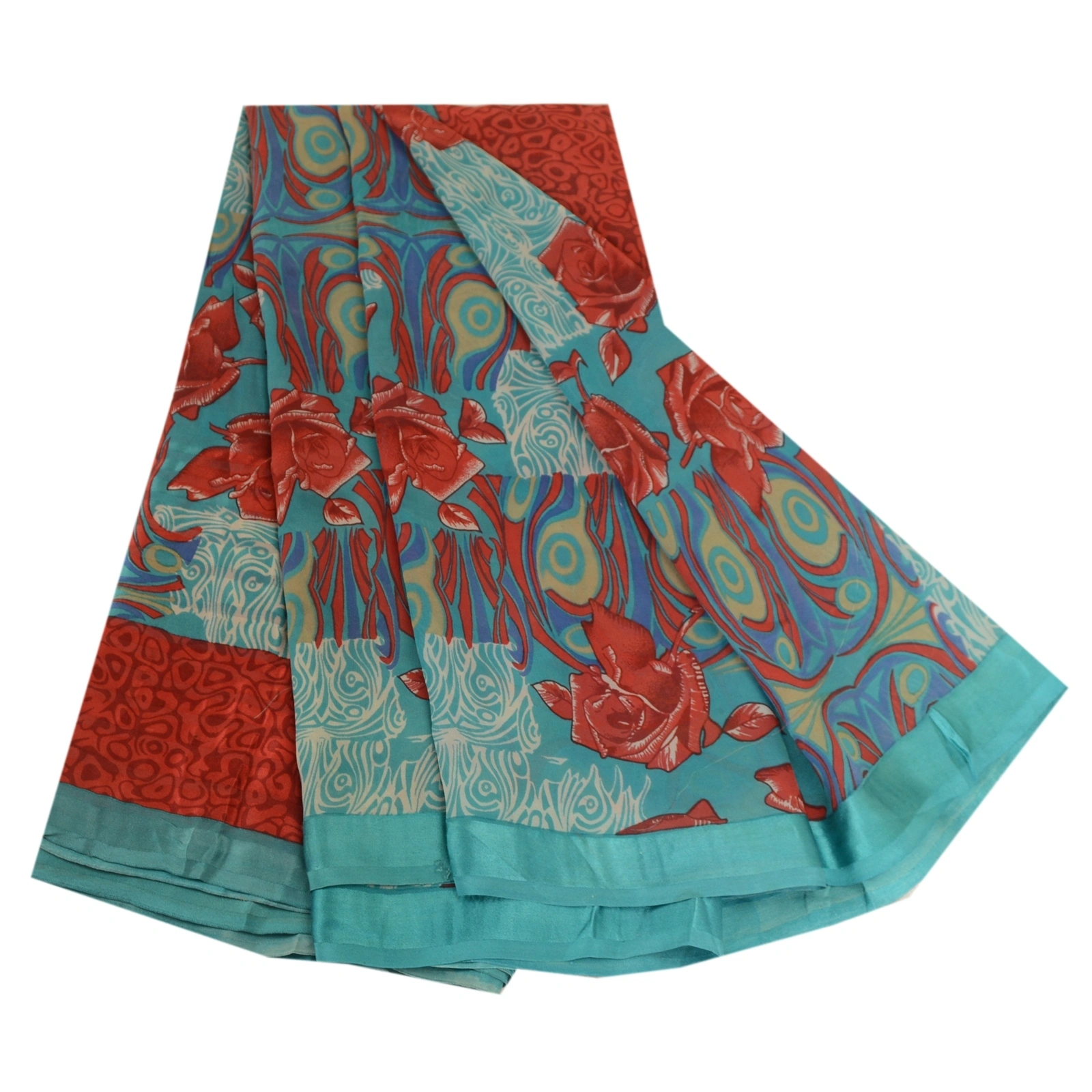 Sanskriti Vintage Sarees Blue Pure Georgette Silk Printed Sari Soft Craft Fabric, PRG-12383-Blue-Printed Floral Design-Pure Georgette Silk-2