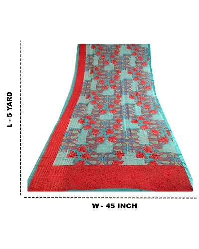 Sanskriti Vintage Sarees Blue Pure Georgette Silk Printed Sari Soft Craft Fabric, PRG-12383-Blue-Printed Floral Design-Pure Georgette Silk-3