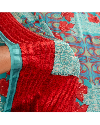 Sanskriti Vintage Sarees Blue Pure Georgette Silk Printed Sari Soft Craft Fabric, PRG-12383-Blue-Printed Floral Design-Pure Georgette Silk-4