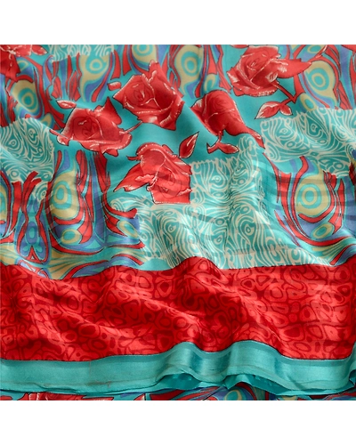 Sanskriti Vintage Sarees Blue Pure Georgette Silk Printed Sari Soft Craft Fabric, PRG-12383-Blue-Printed Floral Design-Pure Georgette Silk-6