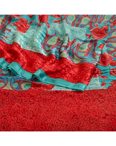 Sanskriti Vintage Sarees Blue Pure Georgette Silk Printed Sari Soft Craft Fabric, PRG-12383-Blue-Printed Floral Design-Pure Georgette Silk-7
