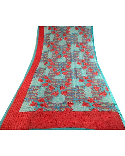 Sanskriti Vintage Sarees Blue Pure Georgette Silk Printed Sari Soft Craft Fabric, PRG-12383-Blue-Printed Floral Design-Pure Georgette Silk-8