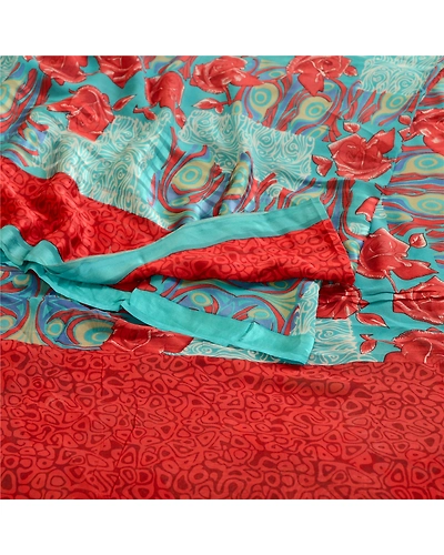 Sanskriti Vintage Sarees Blue Pure Georgette Silk Printed Sari Soft Craft Fabric, PRG-12383-Blue-Printed Floral Design-Pure Georgette Silk-9