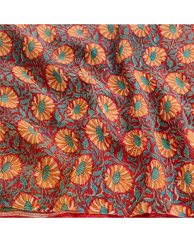 Sanskriti Vintage Sarees From India Red Pure Georgette Silk Printed Sari Fabric, PRG-12388-Red-Printed Floral Design-Pure Georgette Silk-6