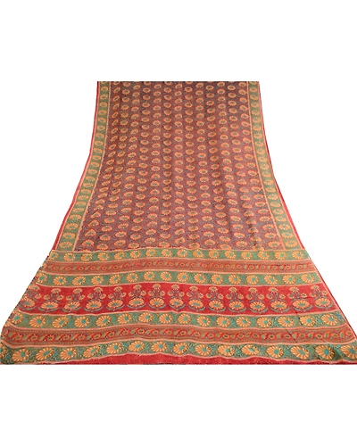 Sanskriti Vintage Sarees From India Red Pure Georgette Silk Printed Sari Fabric, PRG-12388-Red-Printed Floral Design-Pure Georgette Silk-8