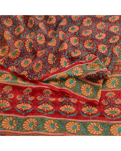 Sanskriti Vintage Sarees From India Red Pure Georgette Silk Printed Sari Fabric, PRG-12388-Red-Printed Floral Design-Pure Georgette Silk-9