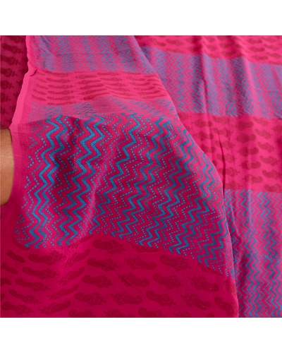 Sanskriti Vintage Sarees Purple Block Printed Pure Georgette Silk Sari Fabric, PRG-12390-Purple-Printed Floral Design-Pure Georgette Silk-4