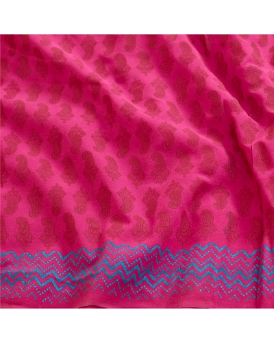 Sanskriti Vintage Sarees Purple Block Printed Pure Georgette Silk Sari Fabric, PRG-12390-Purple-Printed Floral Design-Pure Georgette Silk-6